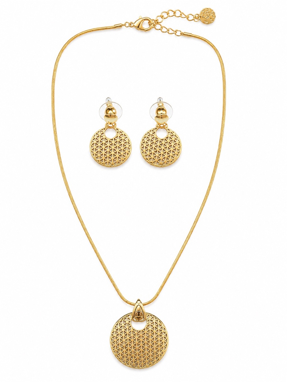 New Charter Club Gold Tone Geometric Pendant Necklace & Earrings Set NWT.‎